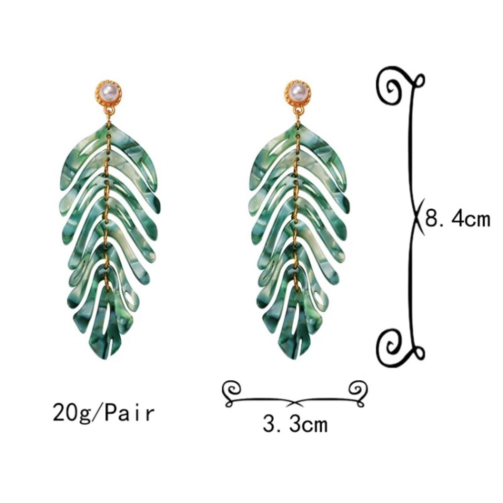 Beautiful Acrylic Green Leaf Earrings - Picture 4 of 4